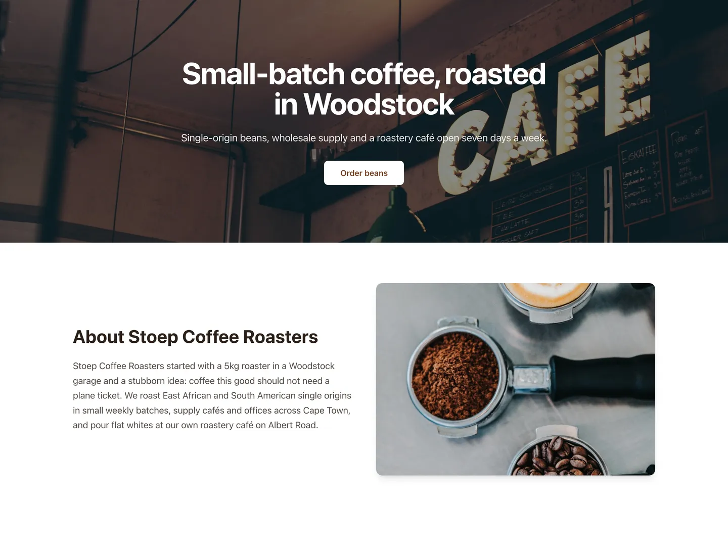 Example website for a coffee roastery, made with the Govchain website builder