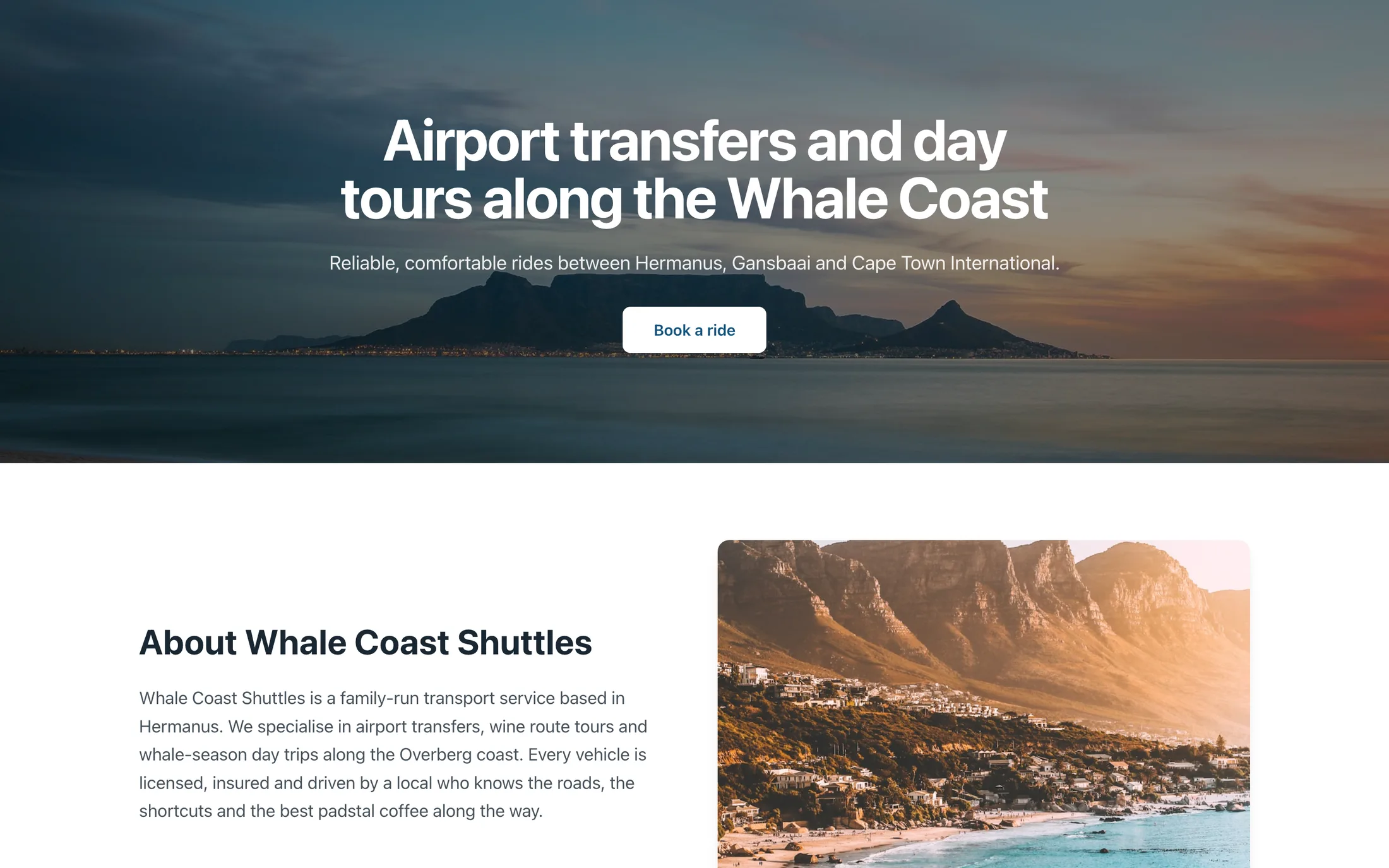 Example website for a shuttle and tour company, made with the Govchain website builder