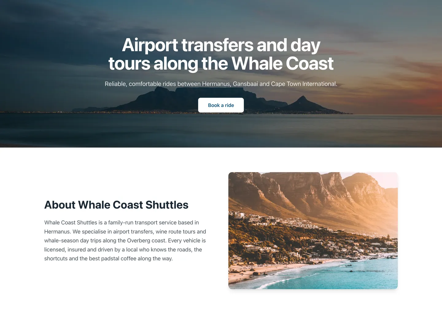 Example website for a shuttle and tour company, made with the Govchain website builder